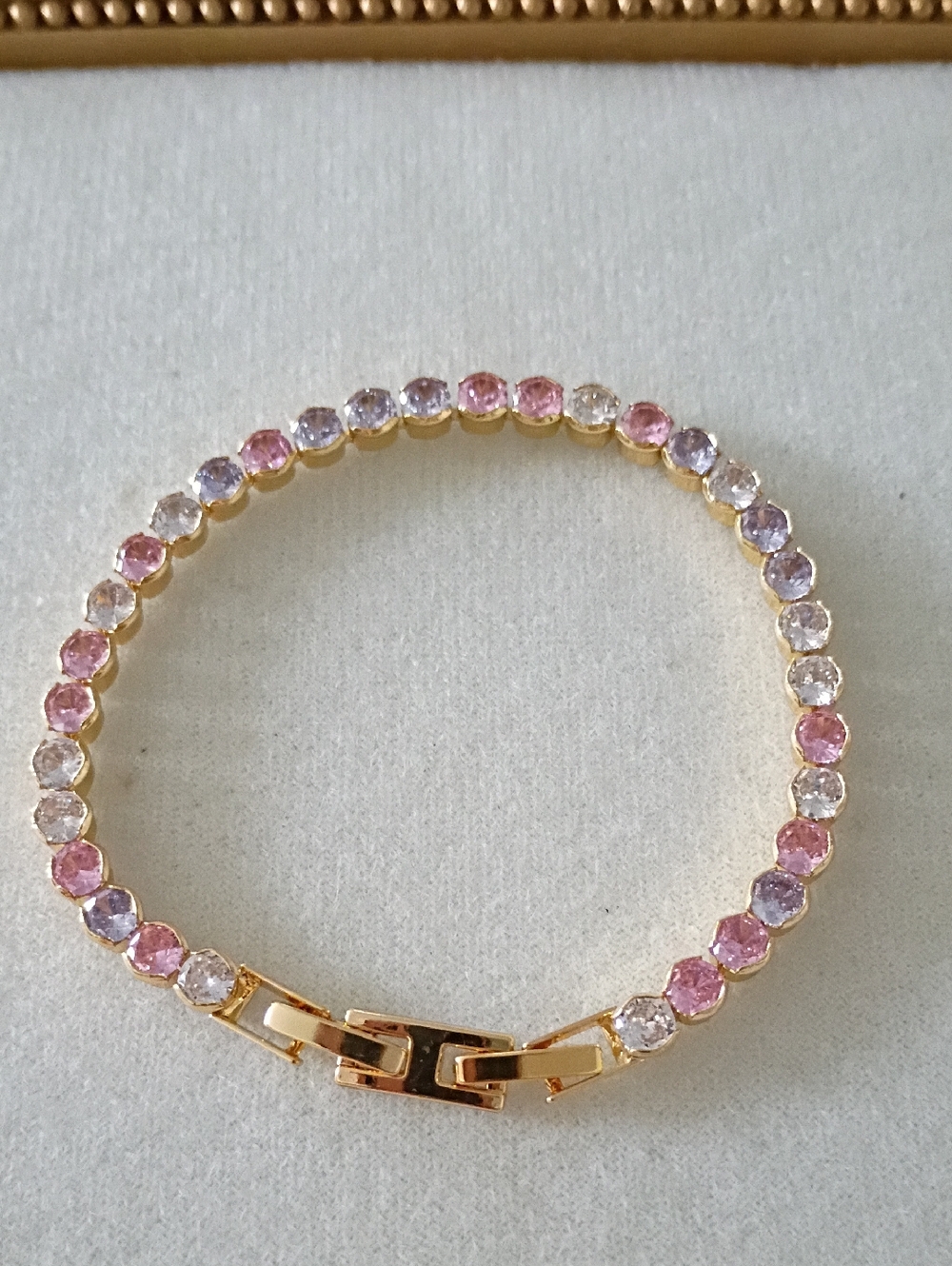 New Gold Tone Bracelet with Pink and Clear Stones - Women Jewelry